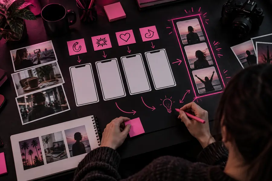 Vista del flujo de trabajo estructurado de contenido de TikTok